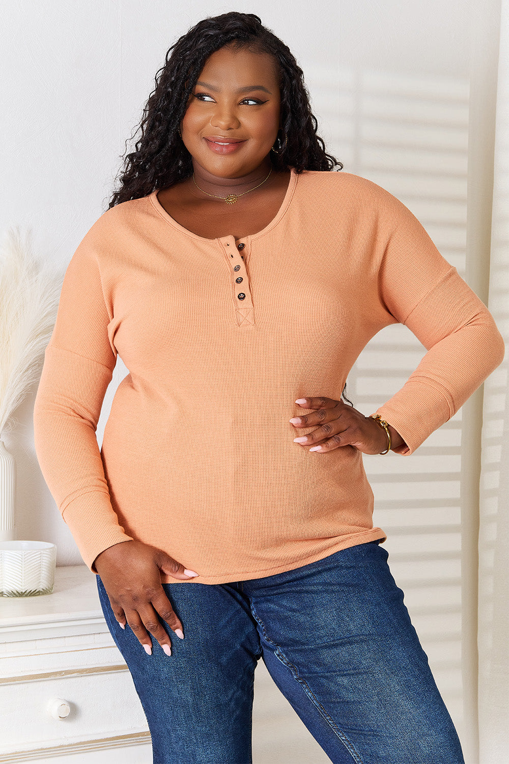 Basic Bae Half Button Long Sleeve Top - GT Elegance