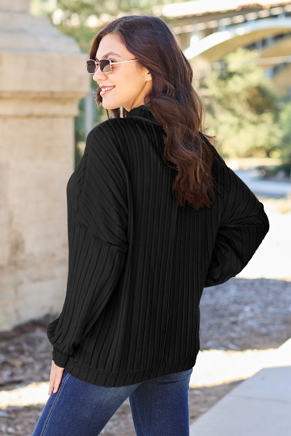 Basic Bae Full Size Ribbed Exposed Seam Mock Neck Knit Top - GT Elegance