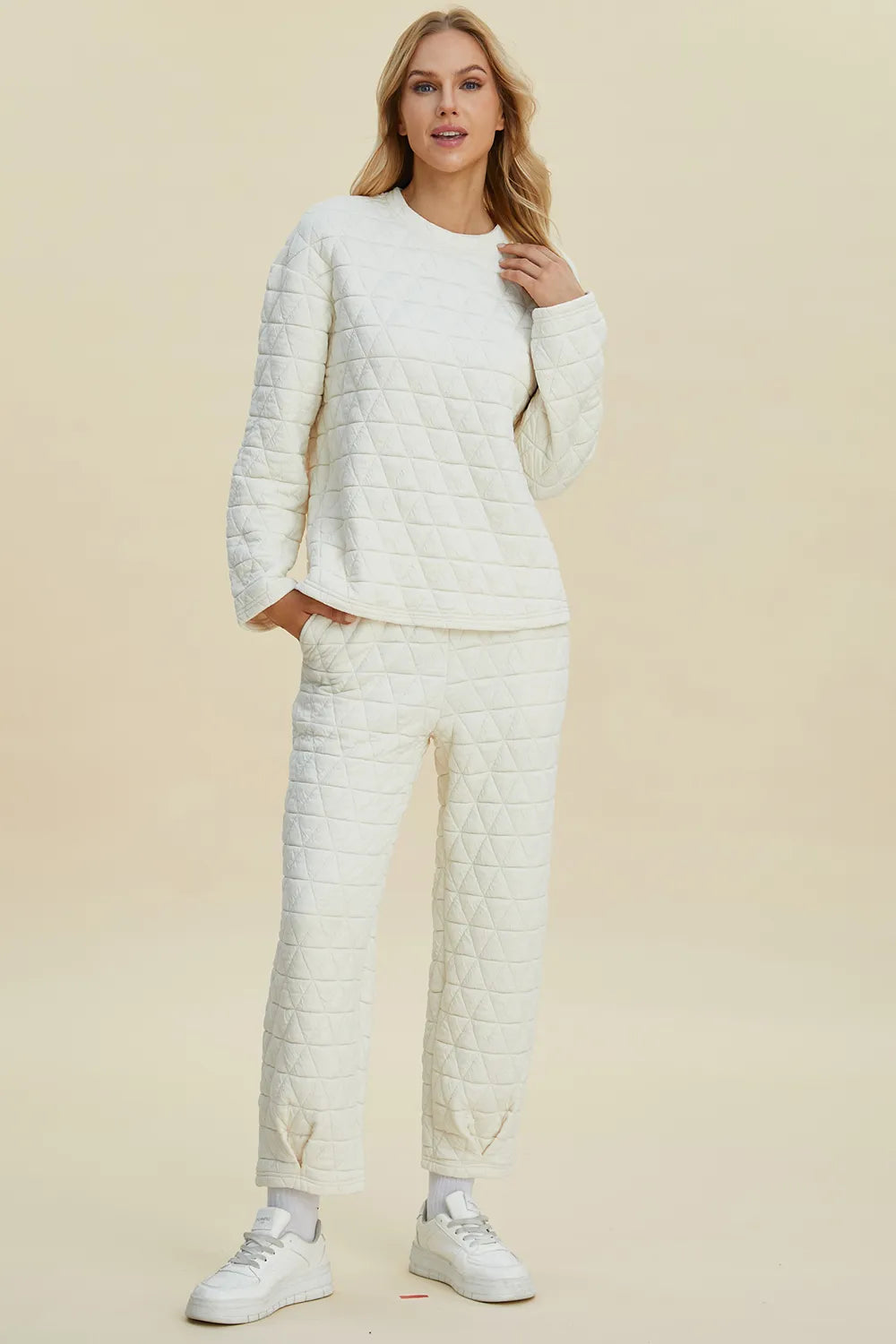 Textured Round Neck Long Sleeve Top and Pants Set - GT Elegance