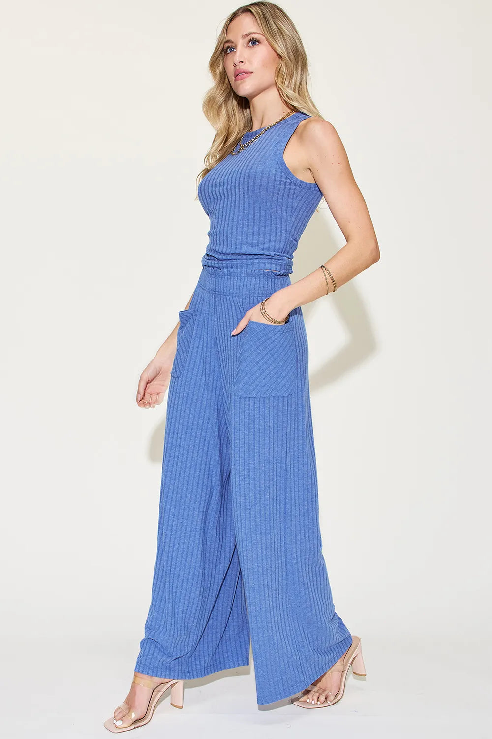 Ribbed Tank and Wide-Leg Pants Set - GT Elegance