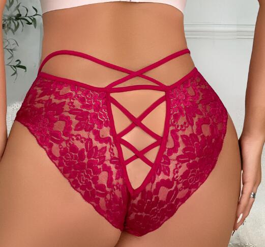 Cotton Lace Midriff Panties with Cross Binding Design