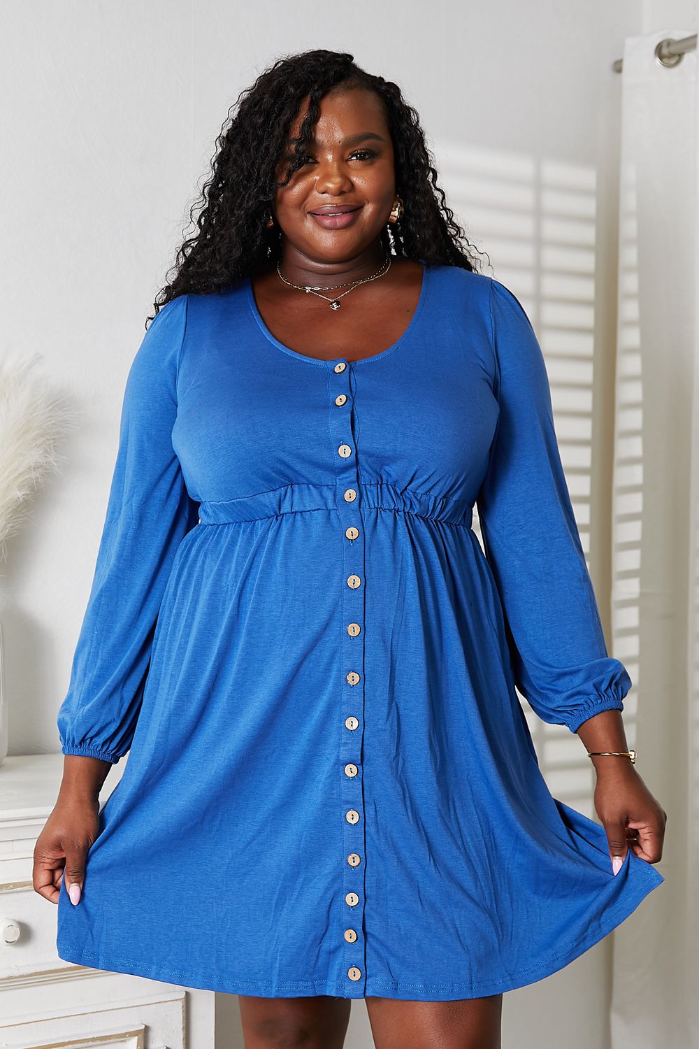 Double Take Scoop Neck Empire Waist Long Sleeve Magic Dress - GT Elegance