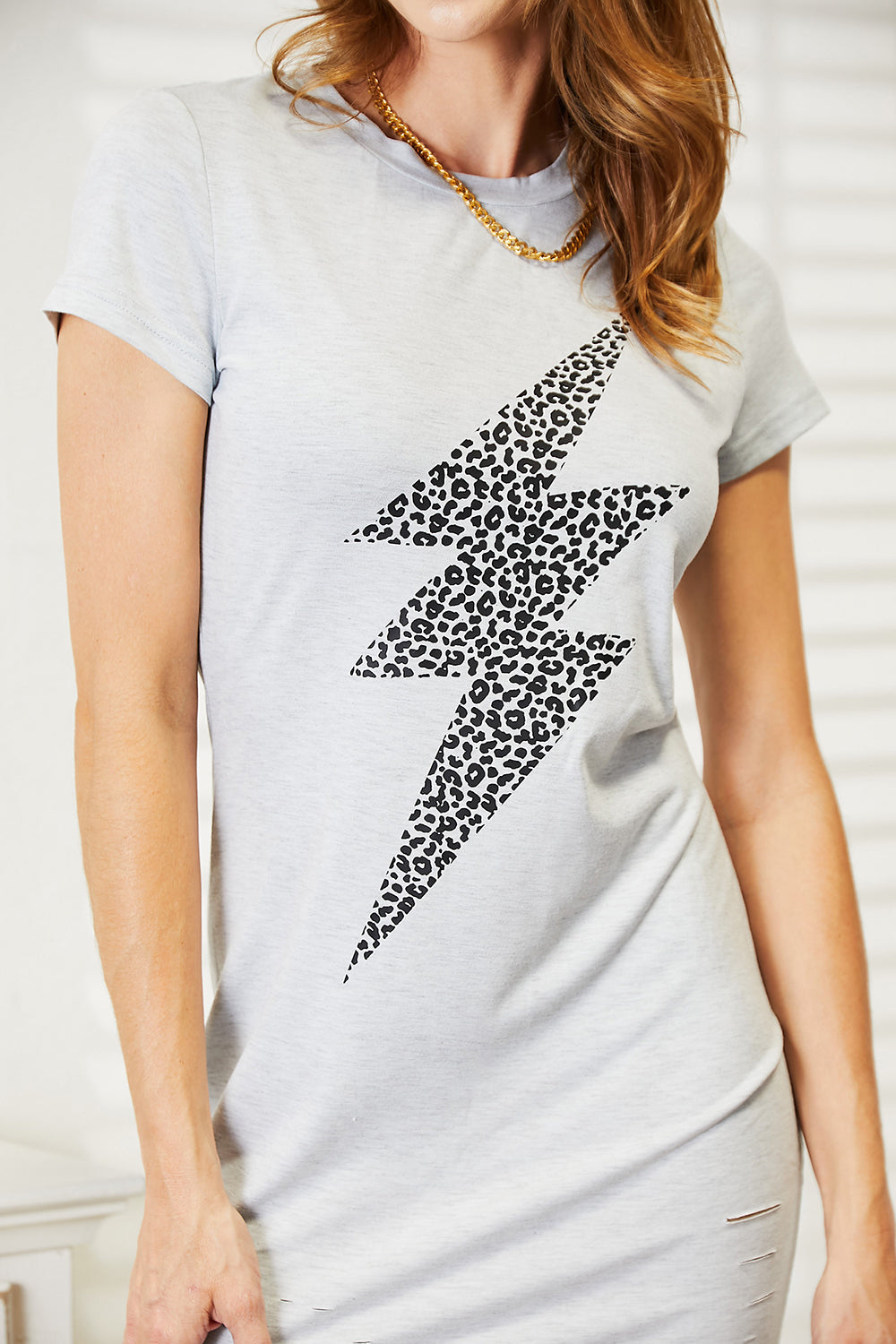 Double Take Leopard Lightning Graphic Tee Dress - GT Elegance