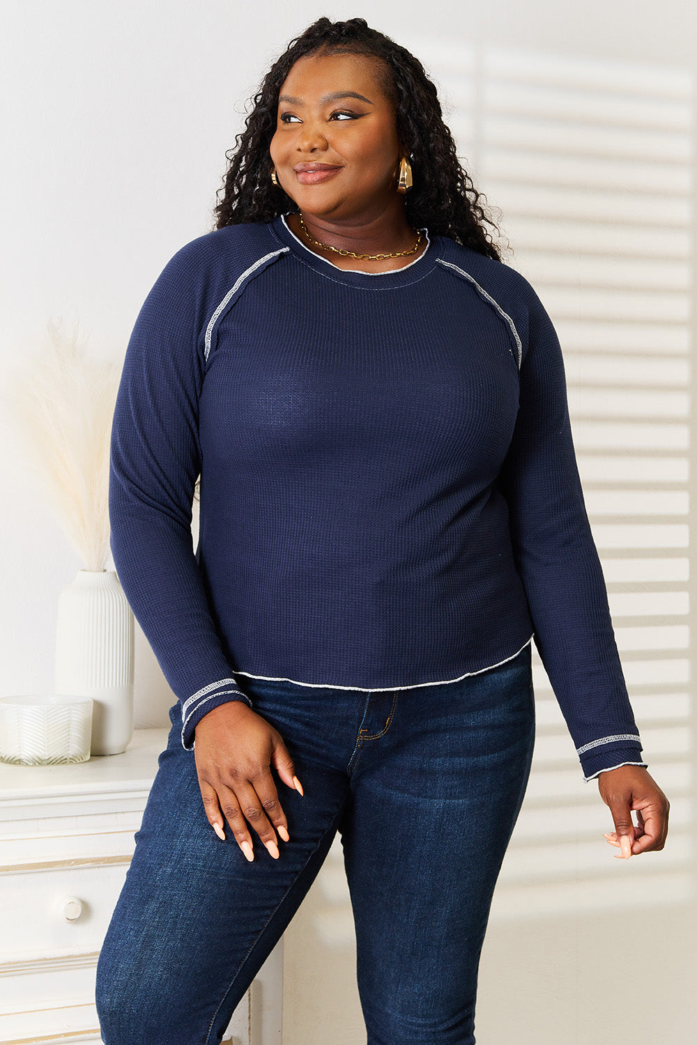 Basic Bae Long Raglan Sleeve Round Neck Top - GT Elegance