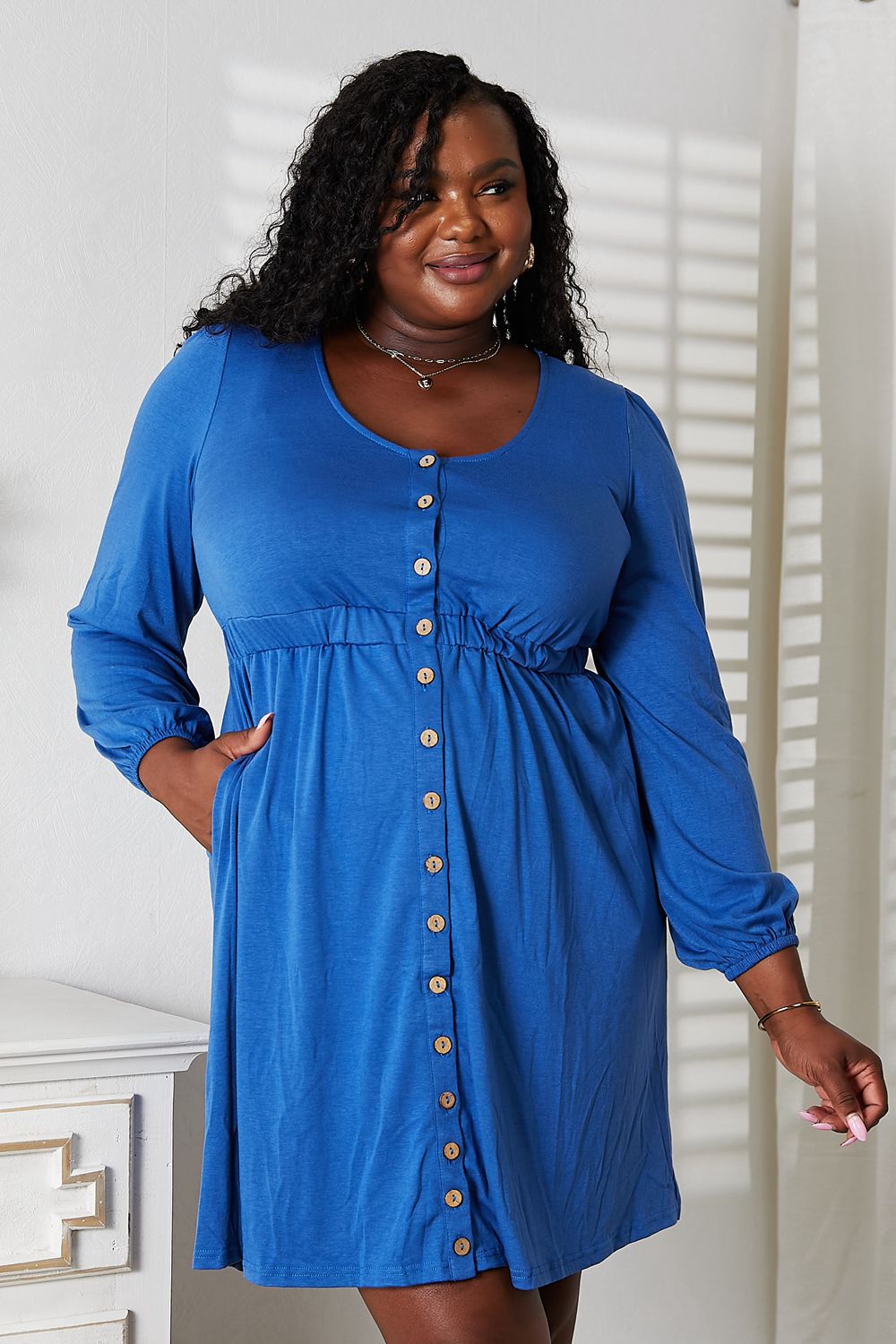Double Take Scoop Neck Empire Waist Long Sleeve Magic Dress - GT Elegance