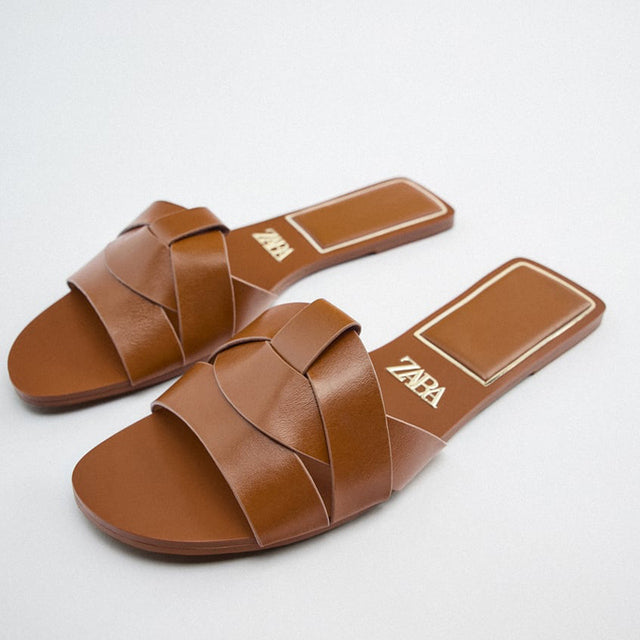 Casual Women's Gold Open Toe Leather Flat Sandals