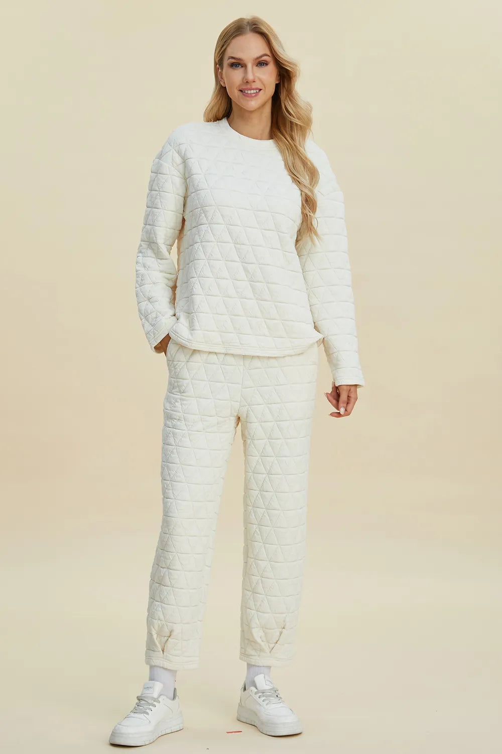 Textured Round Neck Long Sleeve Top and Pants Set - GT Elegance