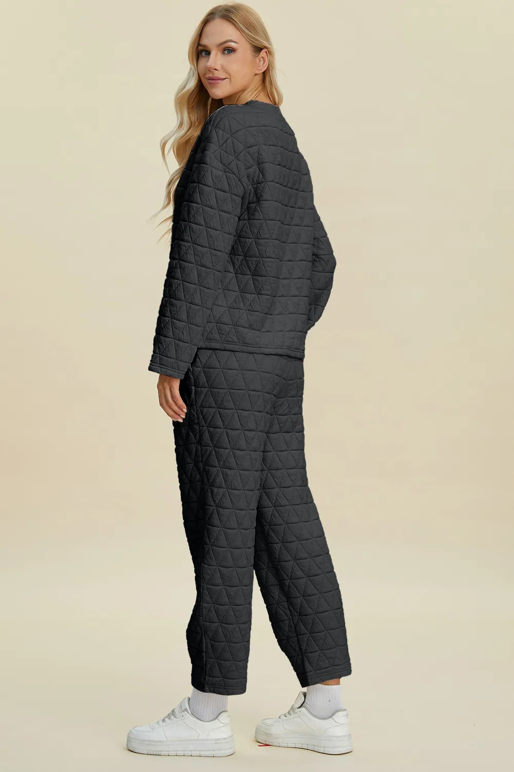 Textured Round Neck Long Sleeve Top and Pants Set - GT Elegance