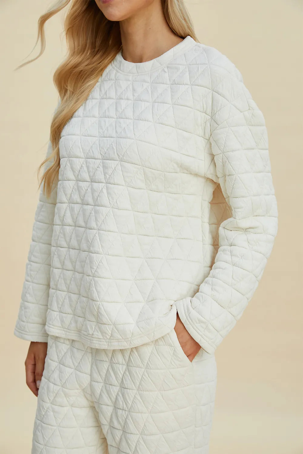Textured Round Neck Long Sleeve Top and Pants Set - GT Elegance