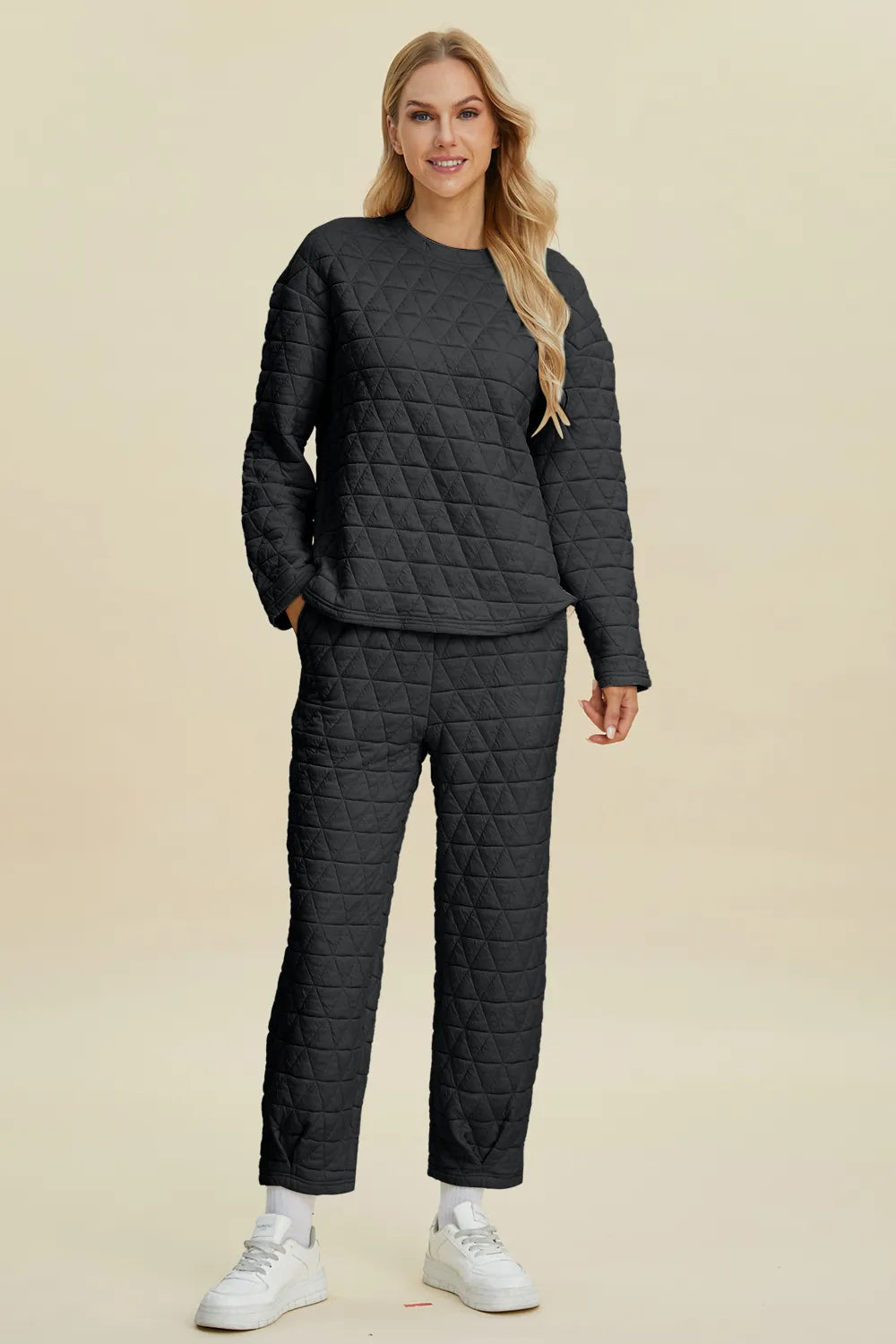 Textured Round Neck Long Sleeve Top and Pants Set - GT Elegance
