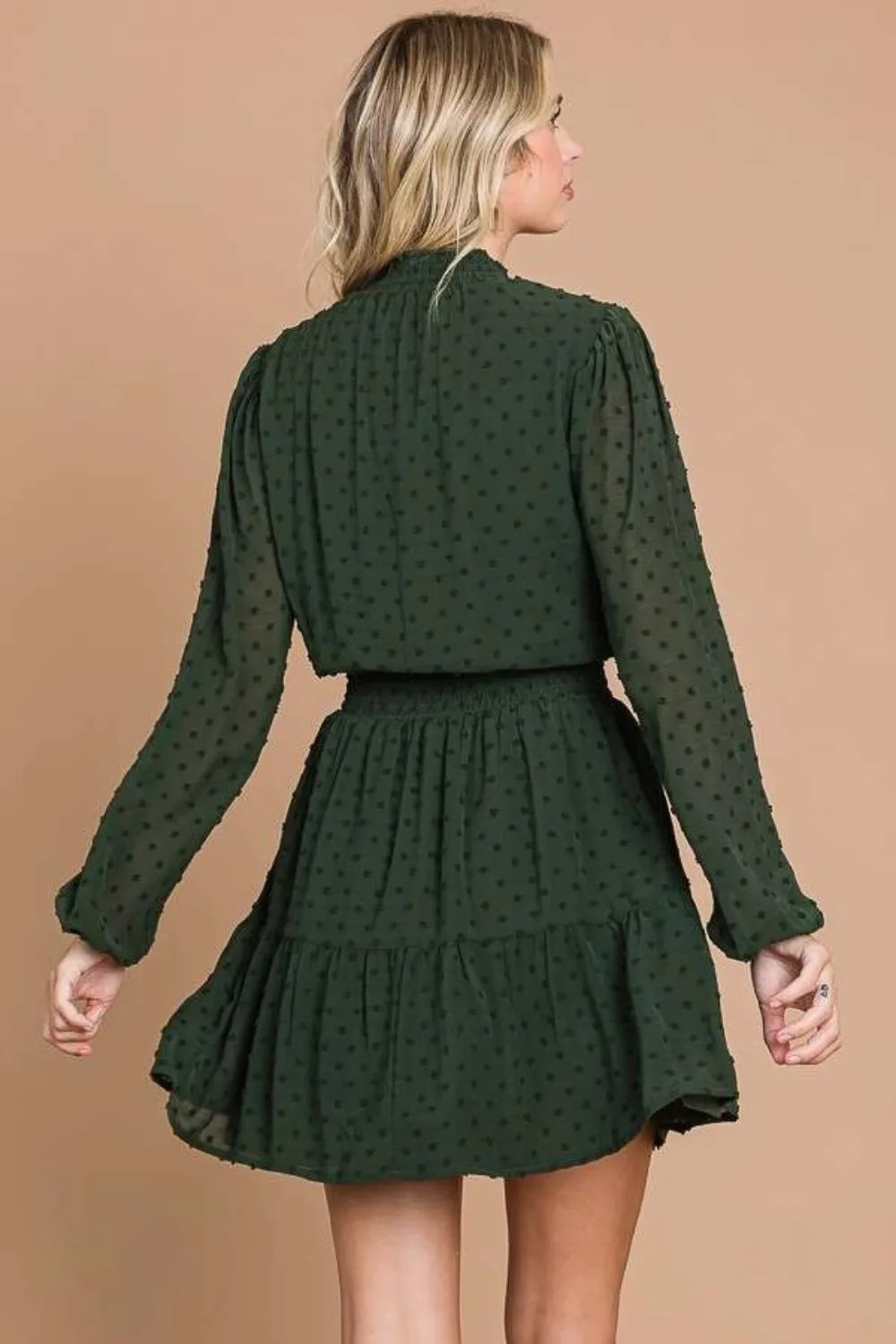 Swiss Dot Smock Neck Mini Dress with Pockets - GT Elegance