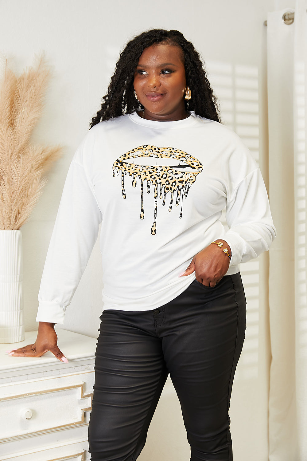 Simply Love Graphic Dropped Shoulder Round Neck Sweatshirt - GT Elegance
