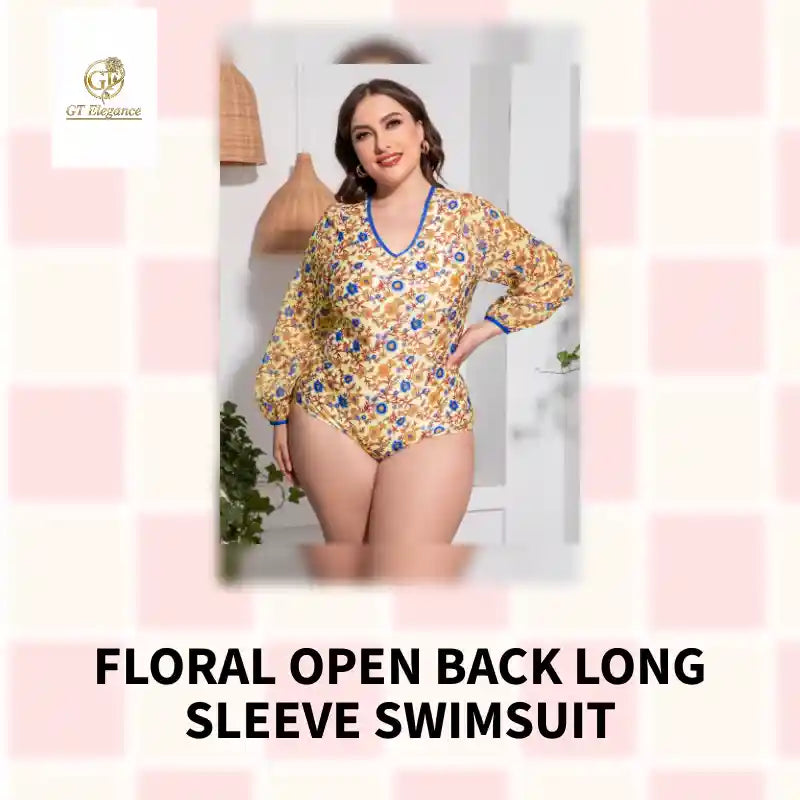 Floral Open Back Long Sleeve Swimsuit by@Outfy