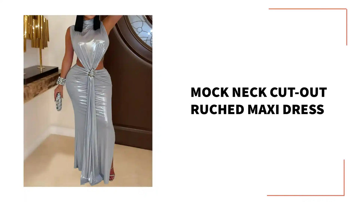 Mock Neck Cut-Out Ruched Maxi Dress by@Outfy