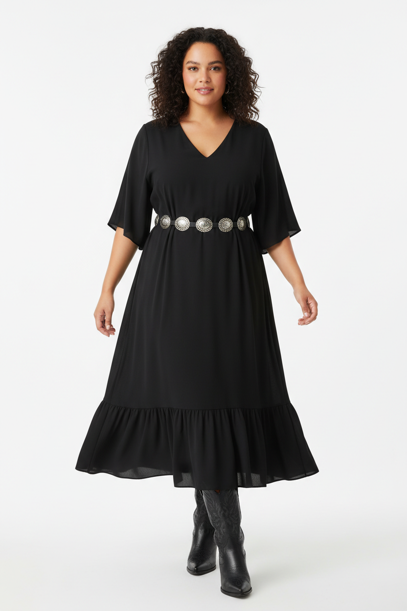 Solid Color Dress for Plus Size Girls in Western Style