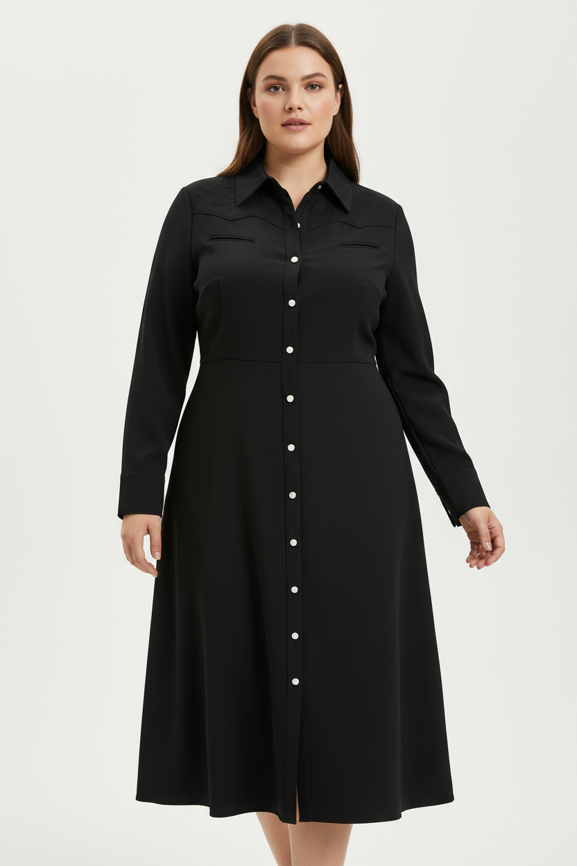 Solid Color Dress for Plus Size Girls in Western Style